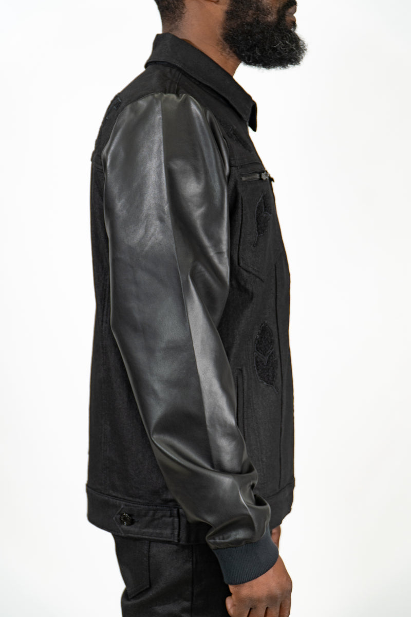 Back To Black Denim Faux Leather Jacket | Blac Leaf