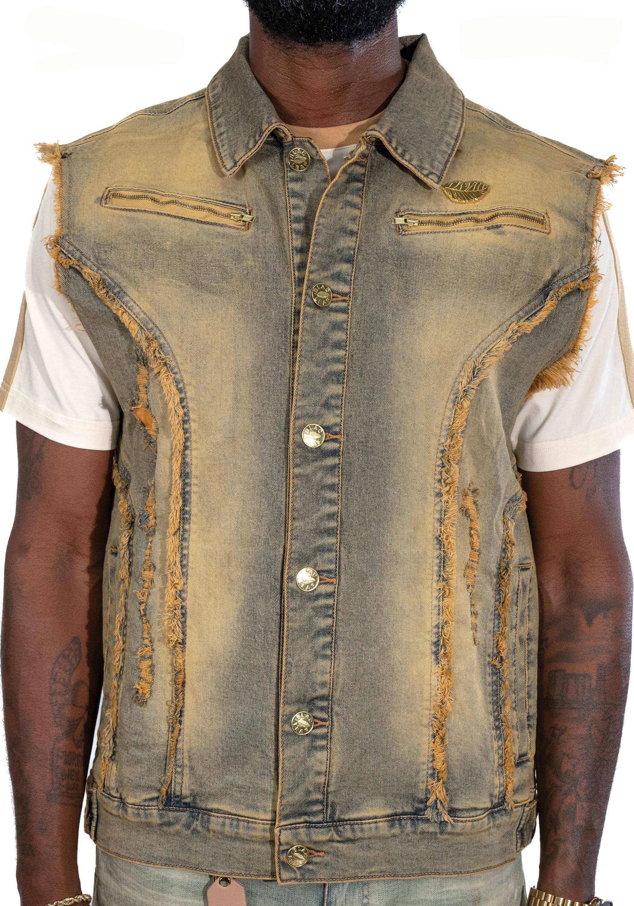 Premium Vintage Surali Denim Vest | Blac Leaf