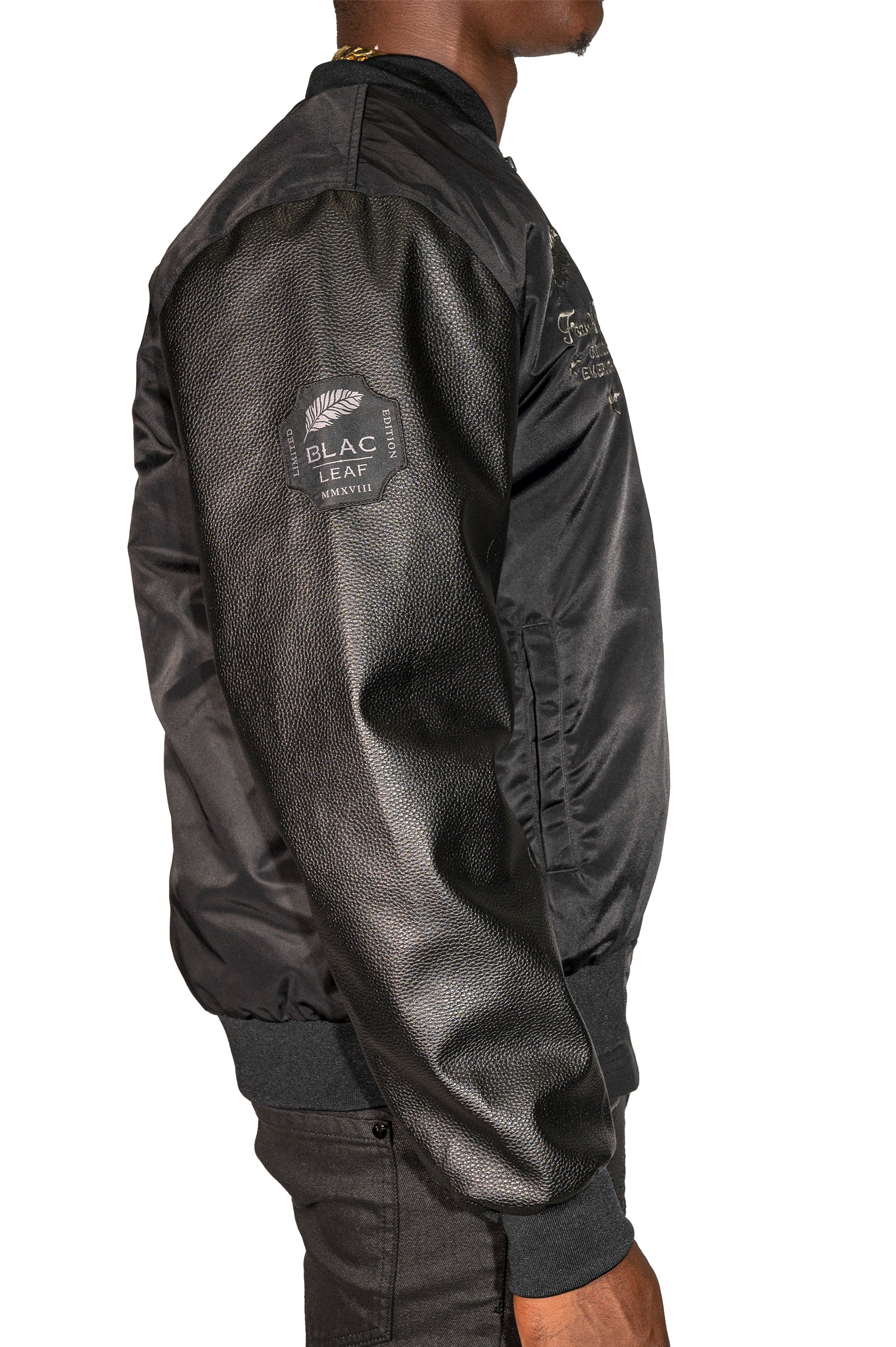 Fear Nothing Vegan Leather Bomber Jacket | Blac Leaf