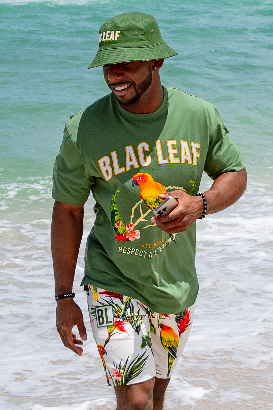 Gentleman Style Green Shirt, Shorts and Hat Combo