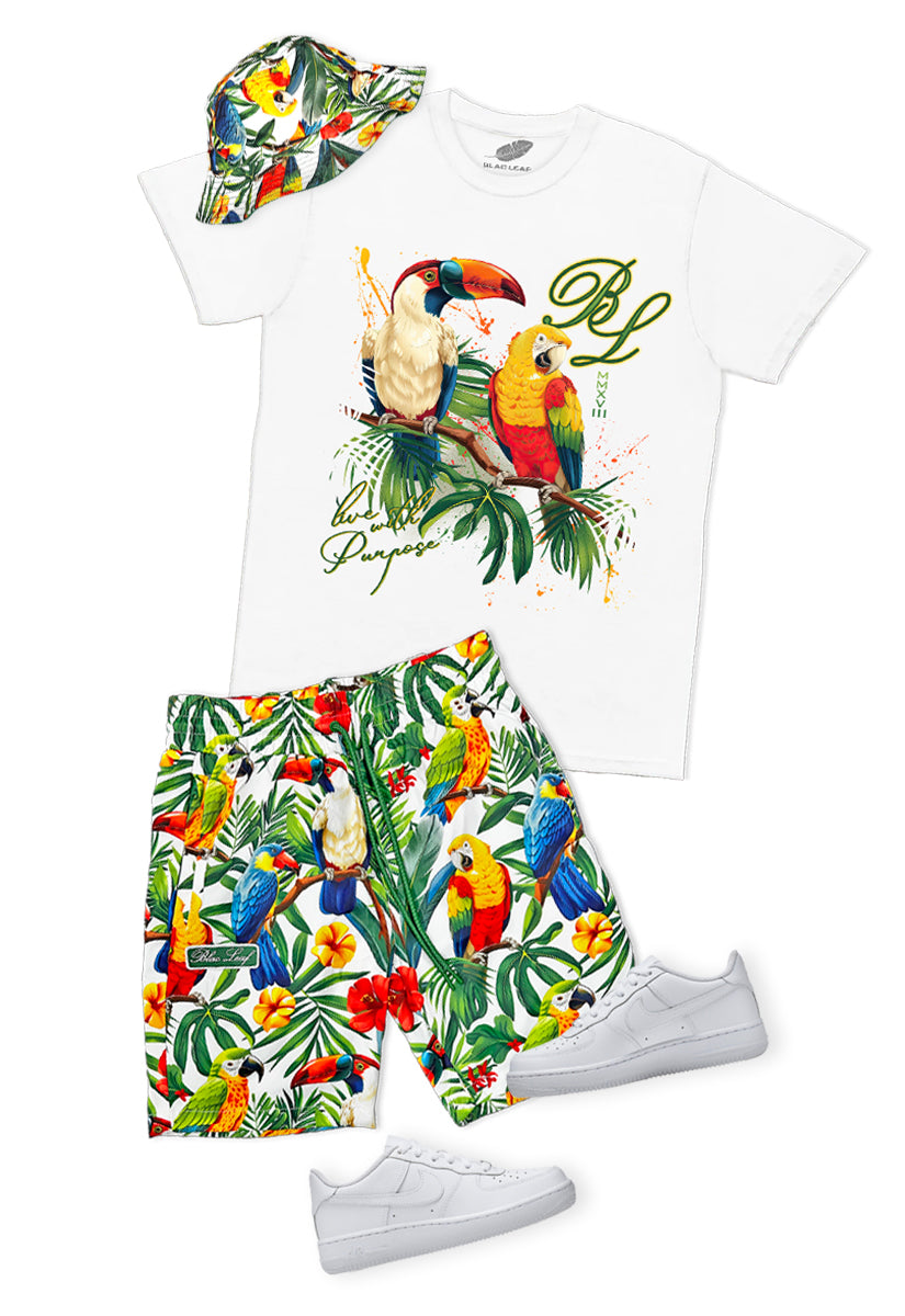 Blac Leaf Live with Purpose Toucan Parrot Tee, AOP Shorts & Bucket Hat Bundle