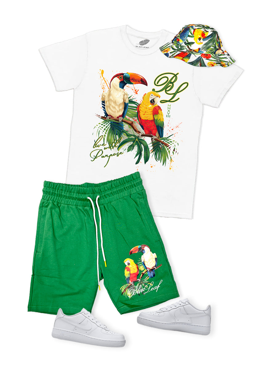 Blac Leaf Live with Purpose Toucan Parrot Tee, Knit Shorts & Bucket Hat Bundle