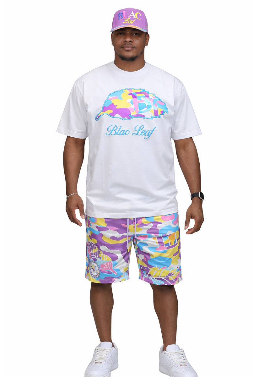 Branded Embroidered Colorblock T-Shirt, Purpose T-Shirt, AOP Shorts and Trucker Hat Bundle