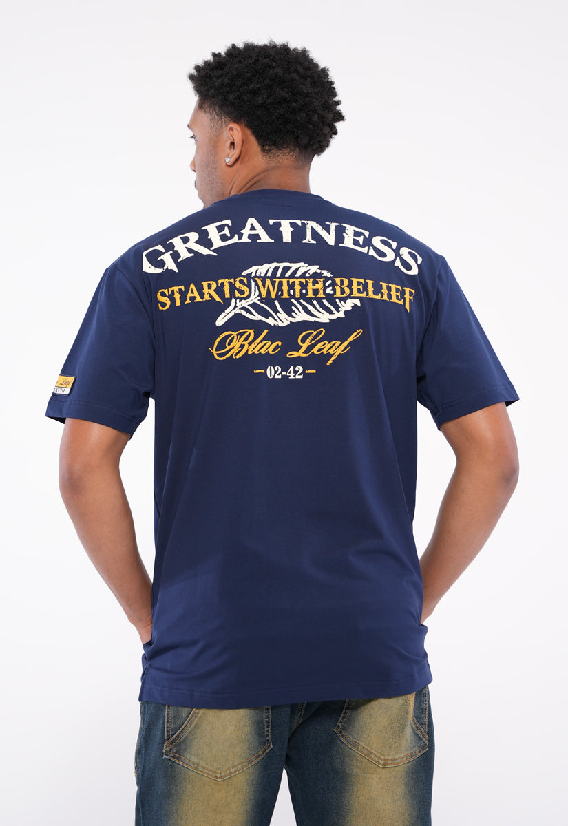 Greatness Starts With Belief T-Shirt, Denim Jeans and Trucker Hat Bundle