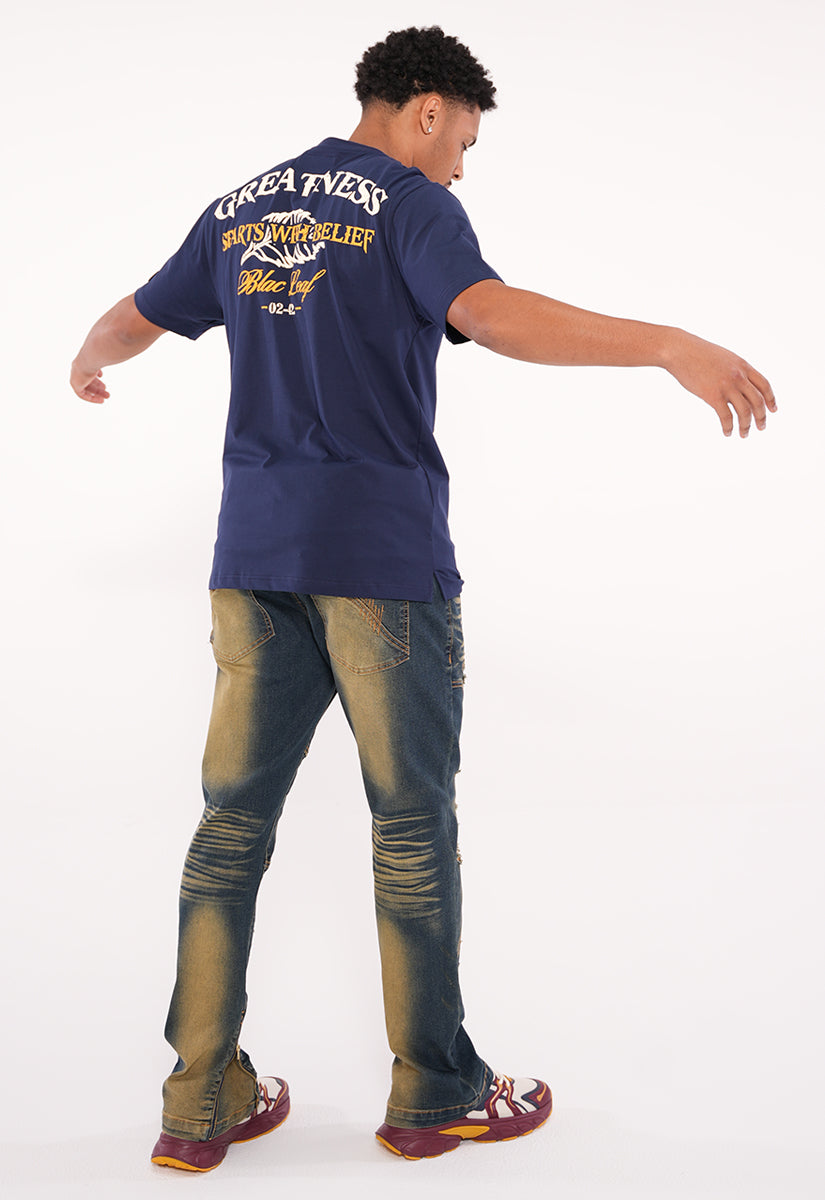 Greatness Starts With Belief T-Shirt, Denim Jeans and Trucker Hat Bundle