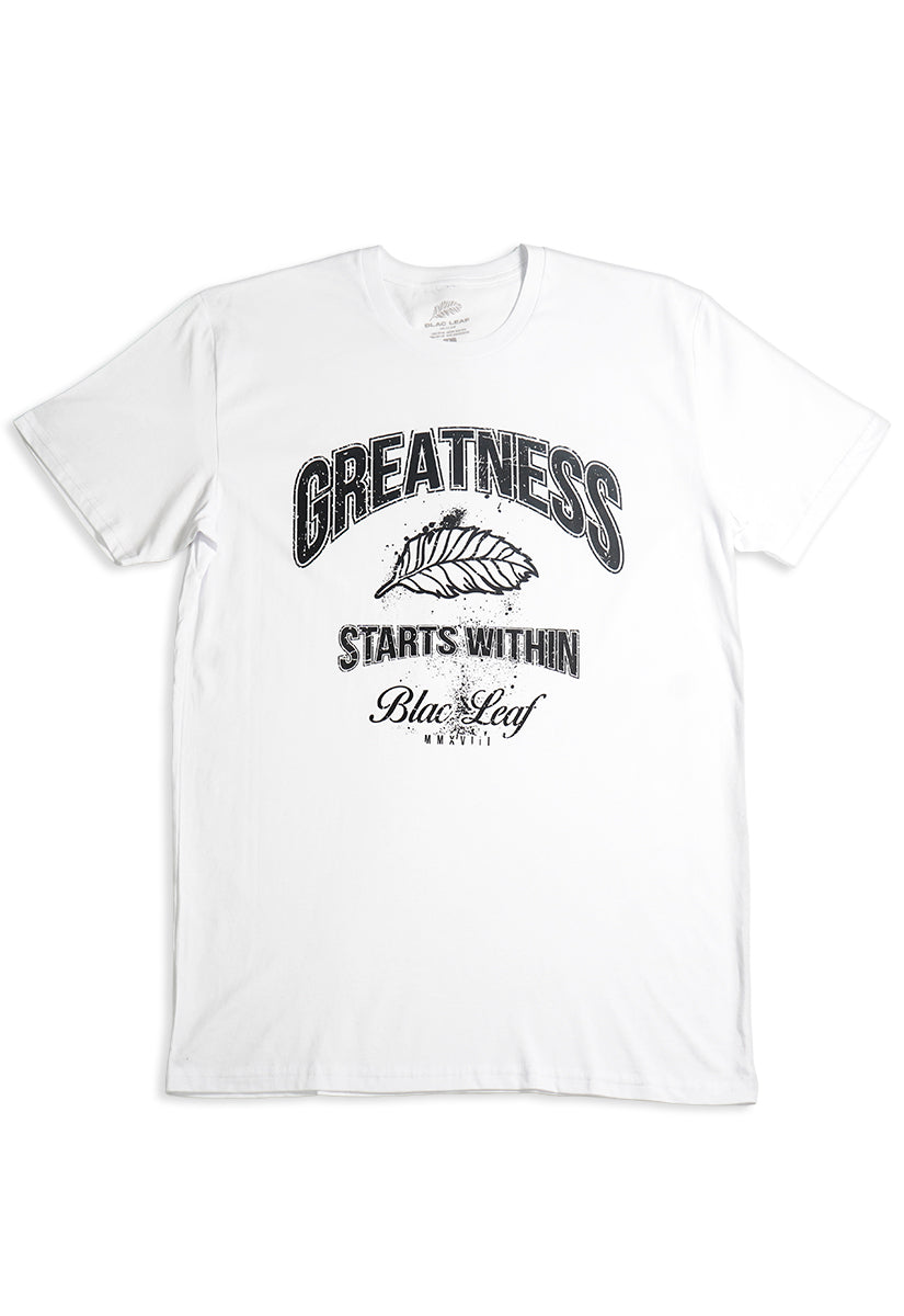 Greatness Starts Within White domestic Tee Black