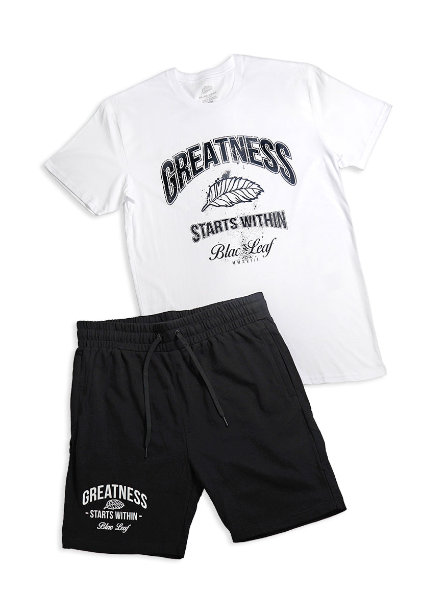 Greatness Starts Within White Domestic Tee Black and Greatness Shorts Shorts Bundle