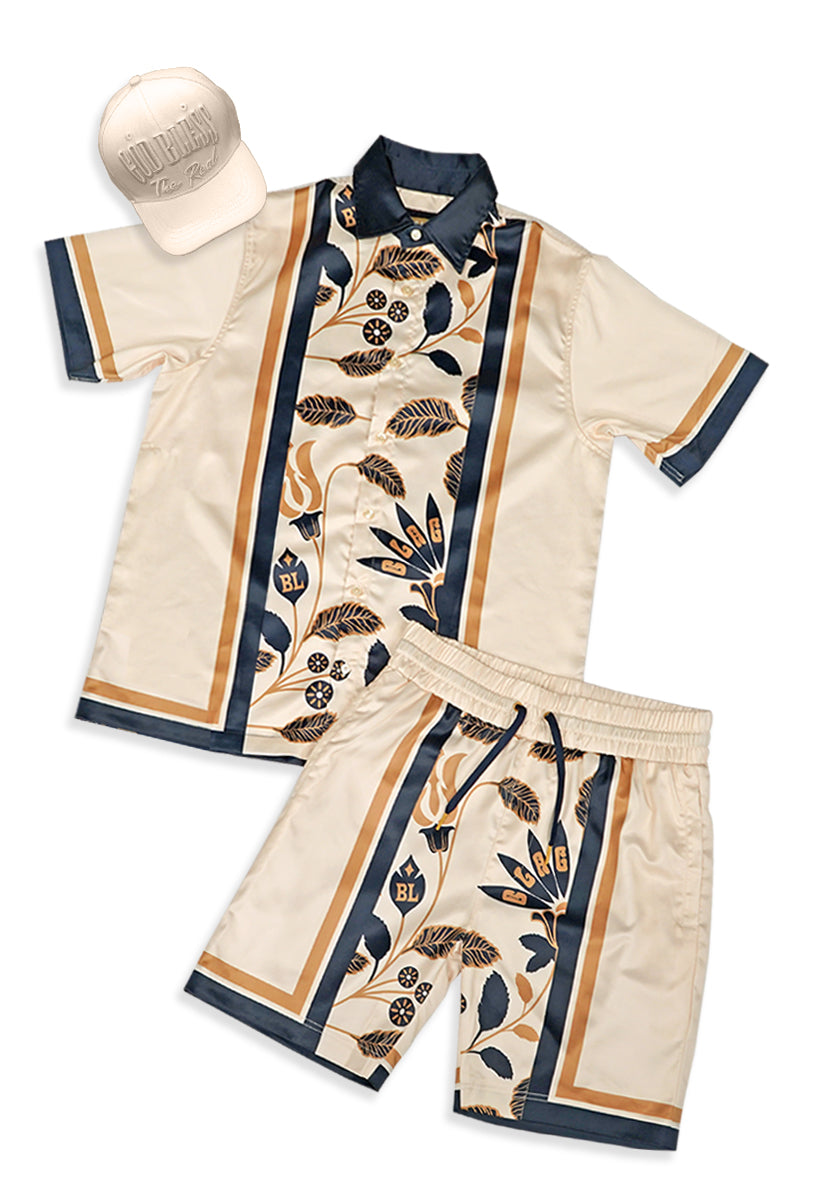 Ricko Silk Button Up Shirt, Silk Short and Strapback Hat Bundle