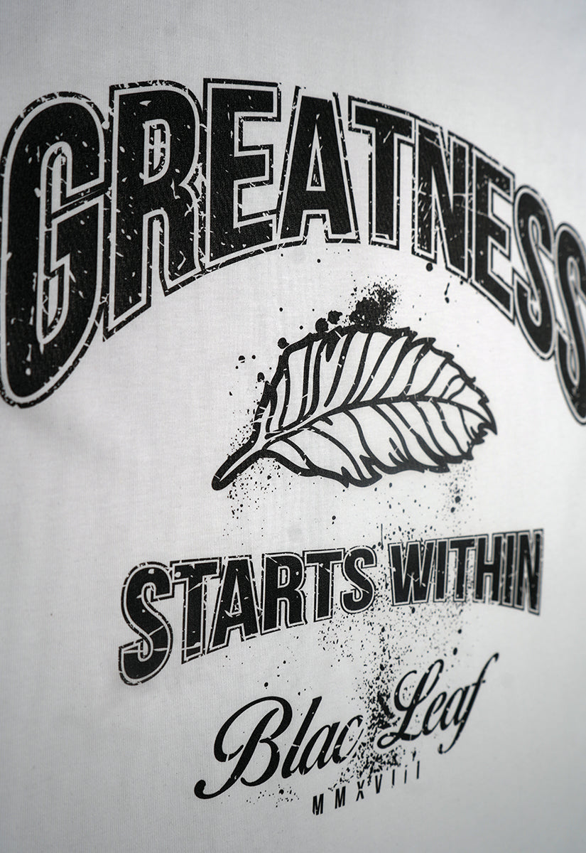 Greatness Starts Within White domestic Tee Black