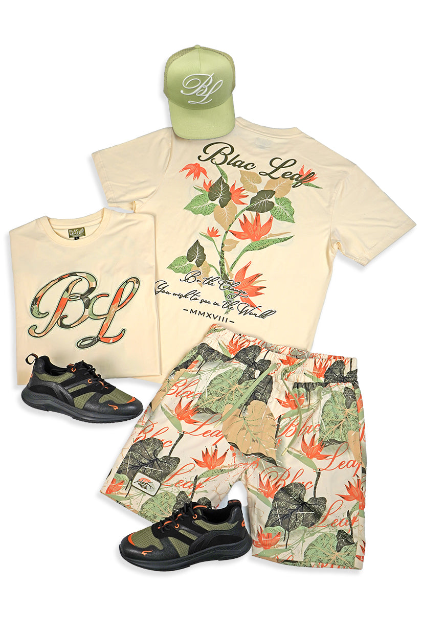 Leaf Arrangement Shirt, Short, Trucker Hat and Sneaker Bundle