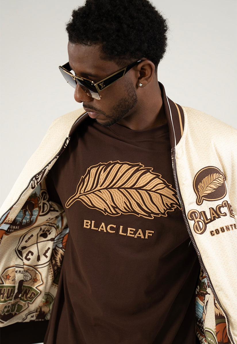 Timeless Embroidered Brown Leaf Shirt, Denim Jeans, Trucker Hat and Sneakers Bundle