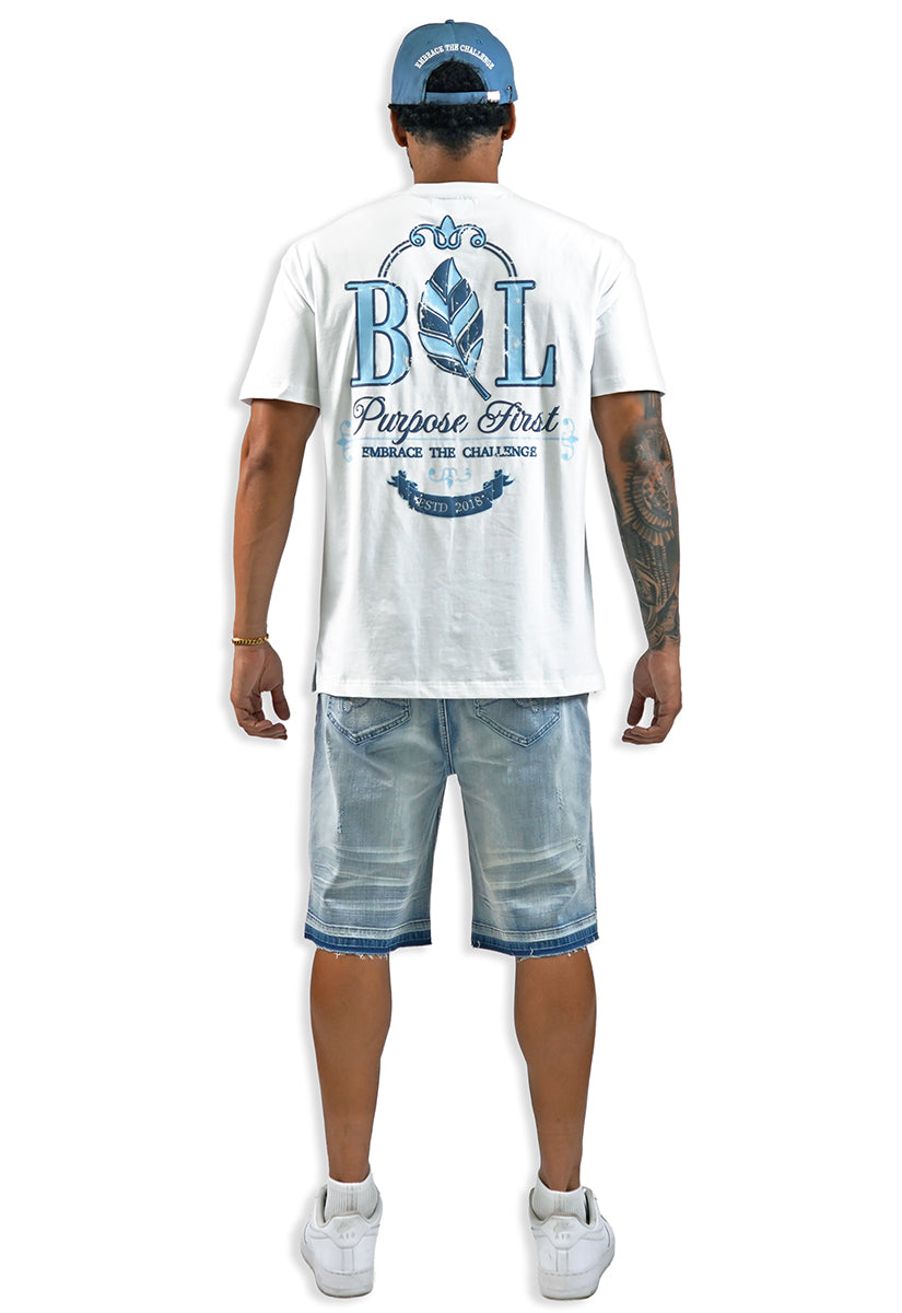 Purpose First White Shirt, Denim Shorts and Trucker Hat Bundle