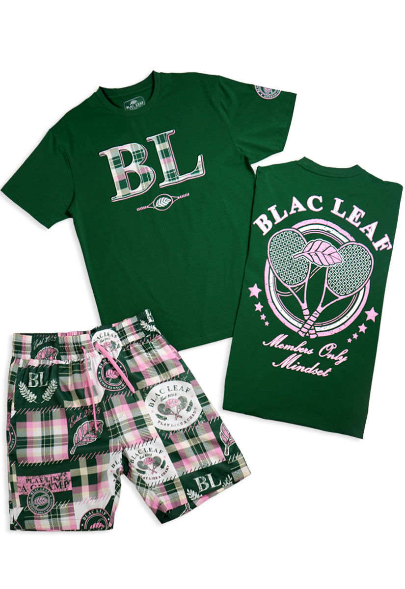 Members Only Mindset Green Shirt and AOP Shorts Bundle