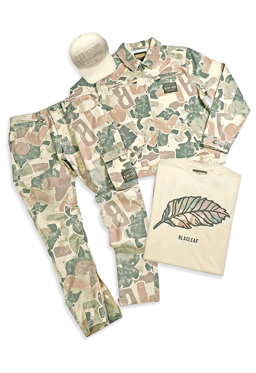 Rooted In Purpose Camo Jacket, Twill Pants, Embracing Life T-Shirt and Strapback Hat Bundle