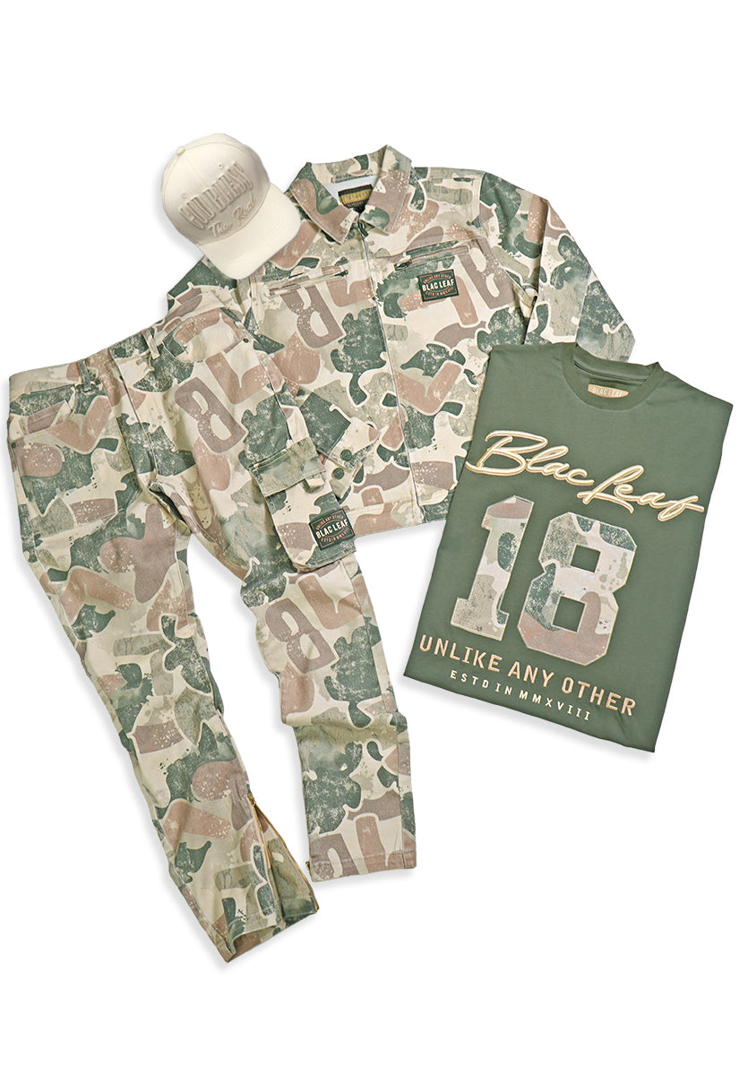 Rooted In Purpose Camo Jacket, Twill Pants, T-Shirt and Strapback Hat Bundle