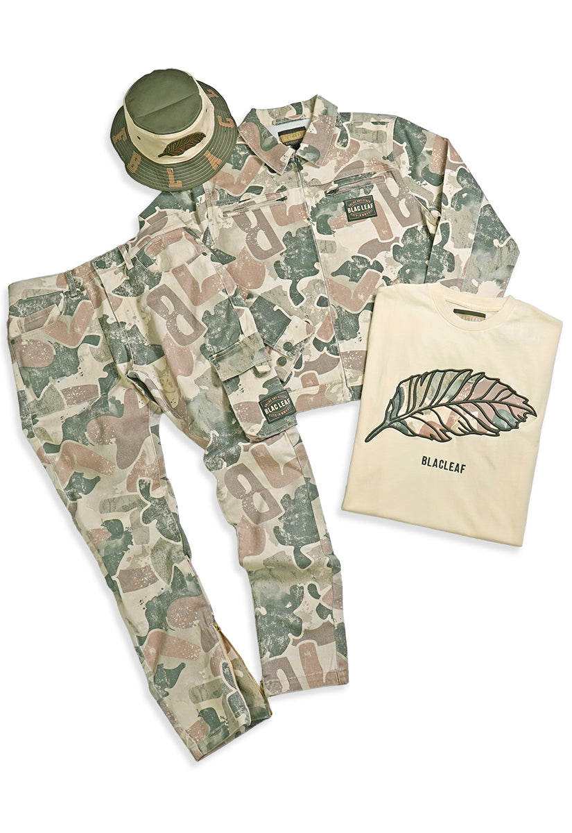 Rooted In Purpose Camo Jacket, Twill Pants, Embracing Life T-Shirt and Bucket Hat Bundle