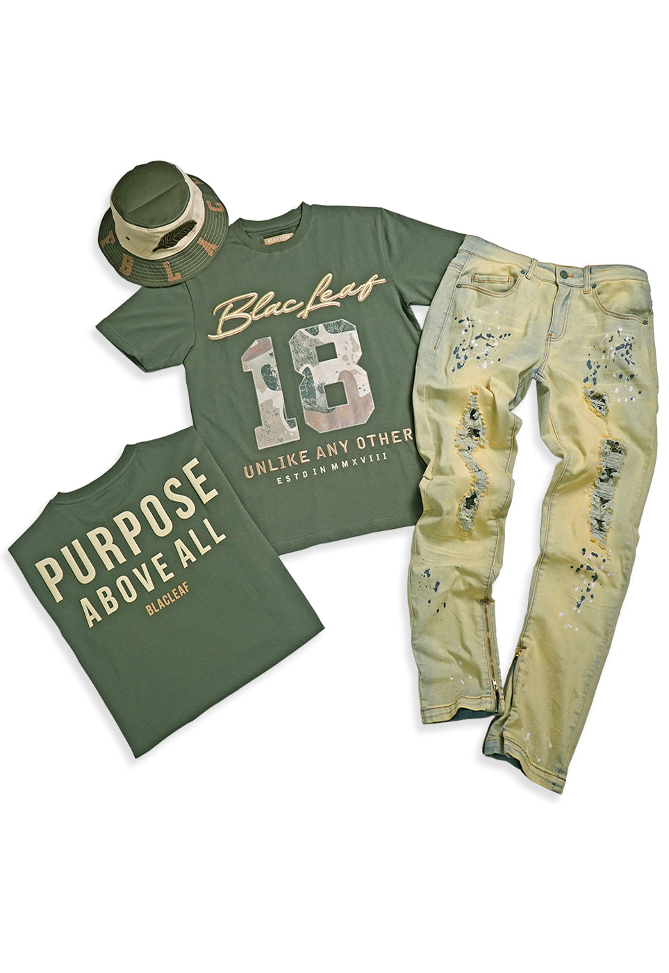 Purpose Above All Shirt, Denim Jeans and Bucket Hat Bundle