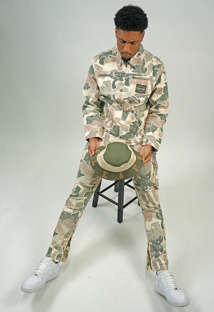 Rooted In Purpose Camo Jacket, Twill Pants, T-Shirt and Bucket Hat Bundle