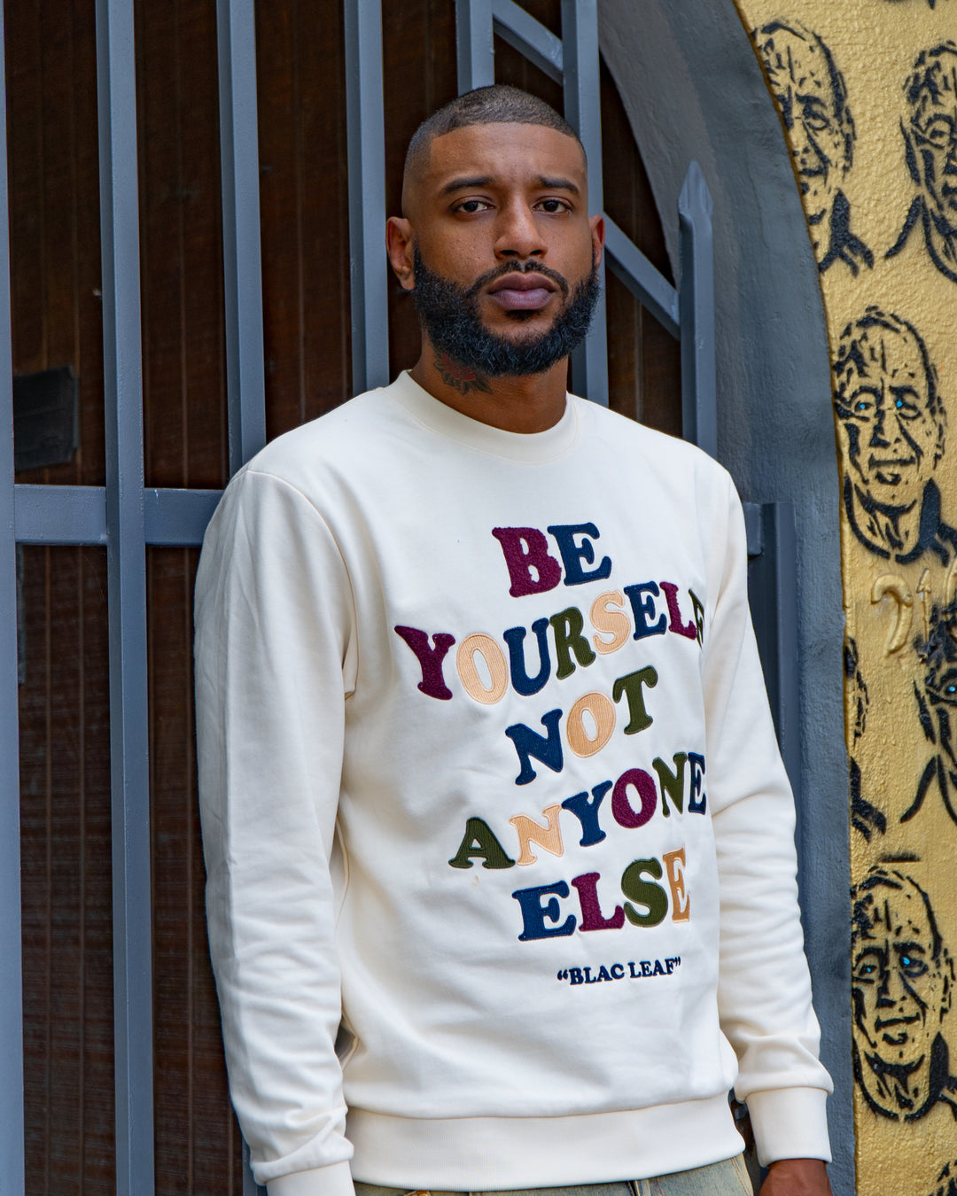 Be Yourself Embroidered Cream Crewneck