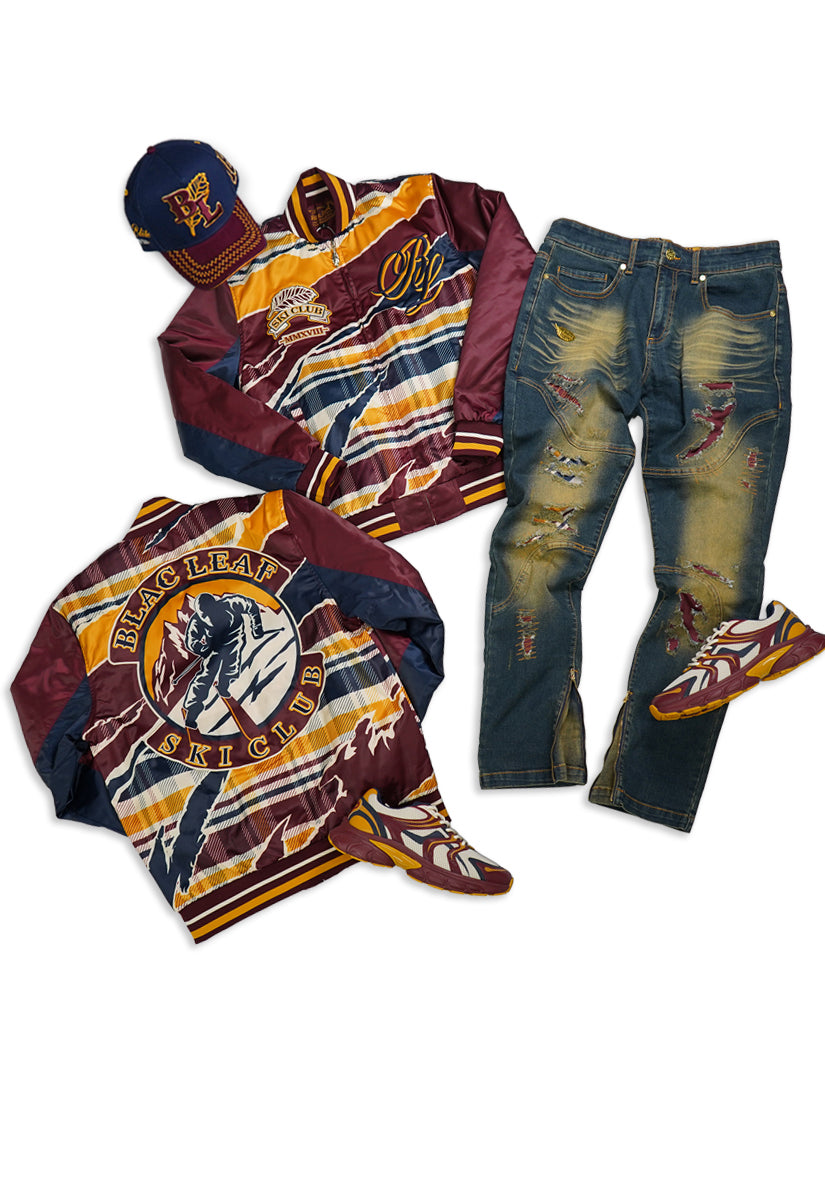Blac Leaf Ski Club Bomber Jacket, Denim Jeans, Trucker Hat and G7 Sneakers Bundle