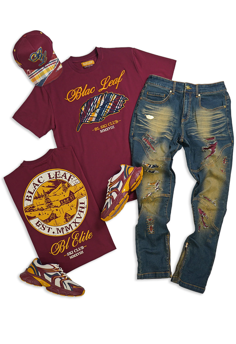 BL Plaid Leaf T-Shirt, Denim Jeans, Trucker Hat and G7 Flex Sneakers Bundle