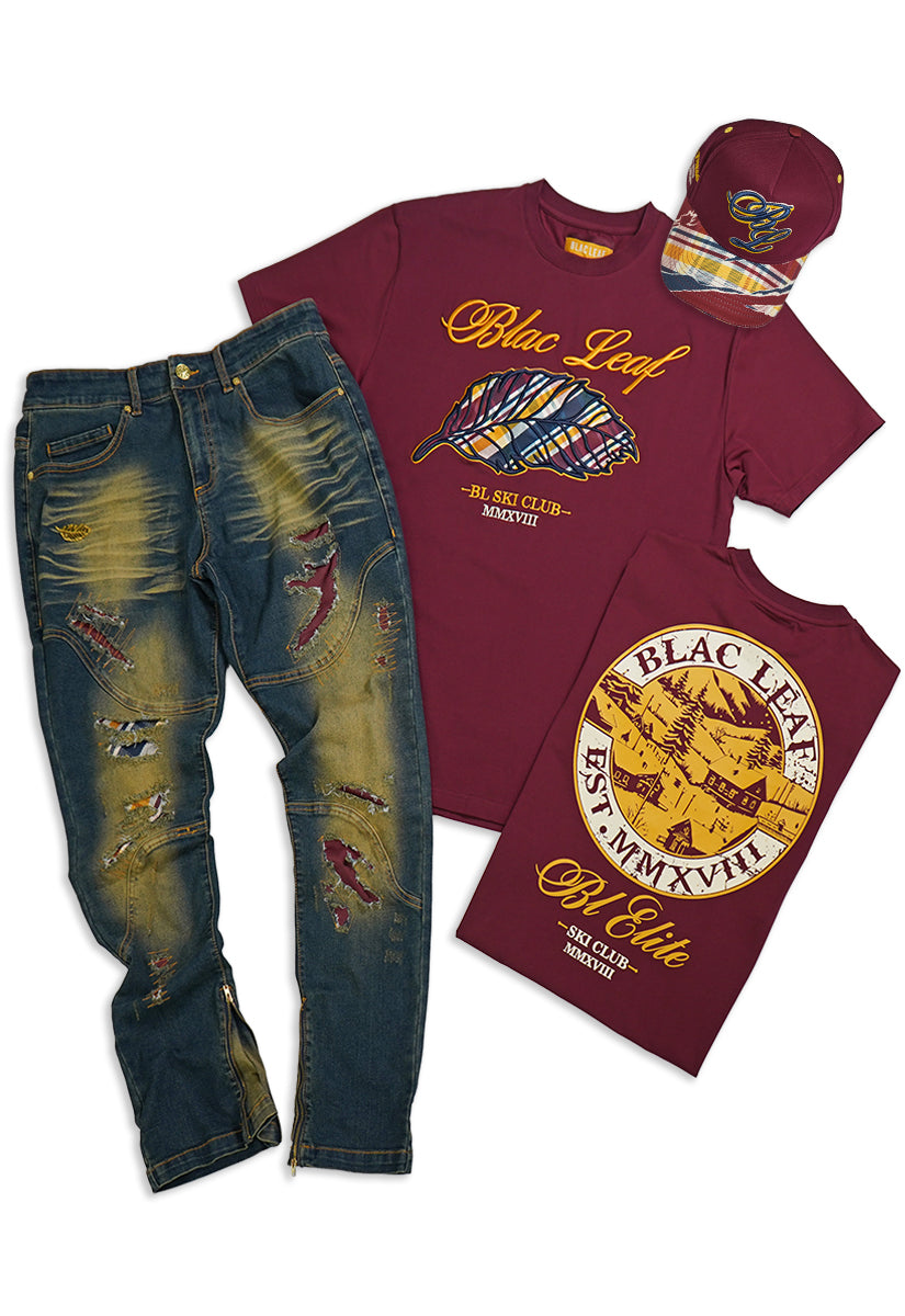 BL Plaid Leaf T-Shirt, Denim Jeans and Trucker Hat Bundle