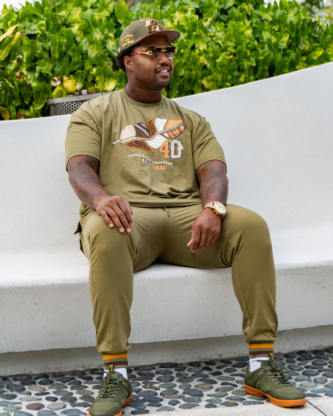 Consistent Progress Olive Tee, Joggers, Hat and Sneaker Combo