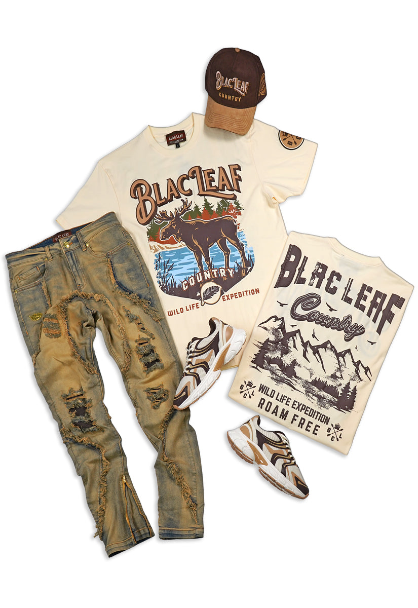 Wild Life Expedition T-Shirt, Denim Jeans, Trucker Hat and Sneaker Bundle