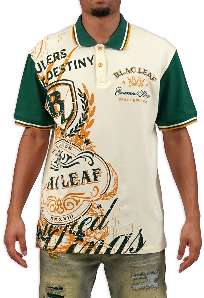 GRACE & WISDOM POLO SHIRT CREAM/GREEN