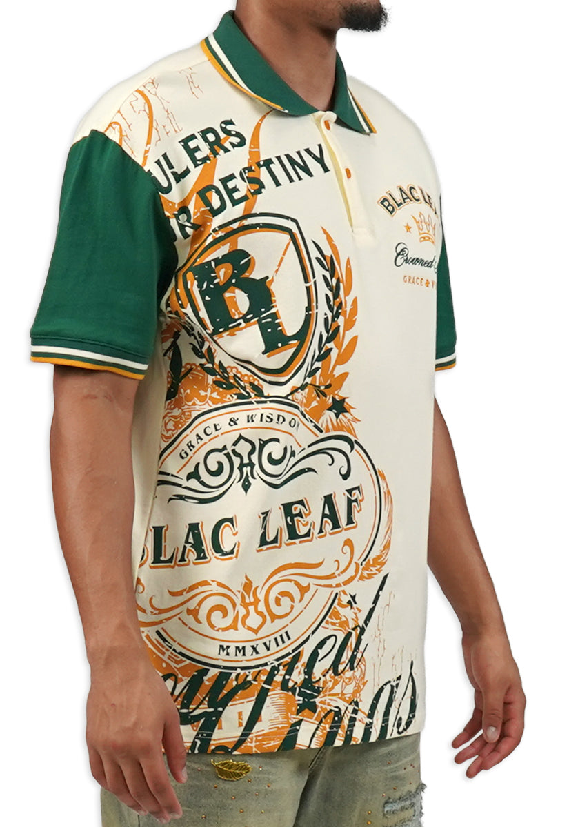 GRACE & WISDOM POLO SHIRT CREAM/GREEN