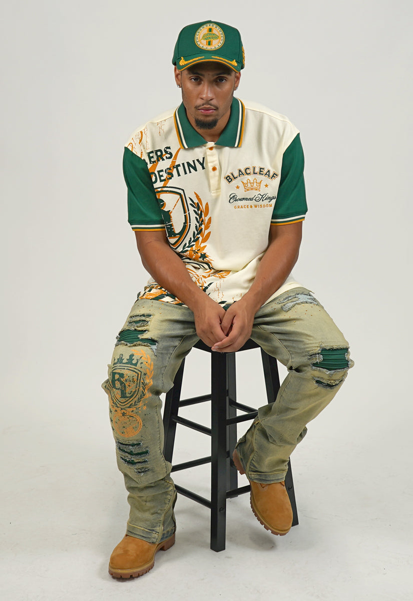 GRACE & WISDOM POLO SHIRT CREAM/GREEN