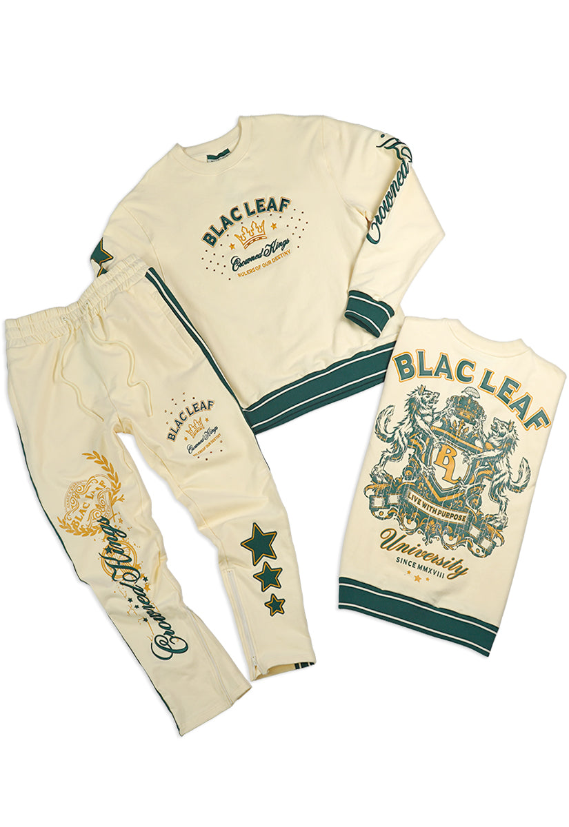 Crowned Kings Crewneck, Crowned Jogger and Strapback Hat Bundle (Natural)