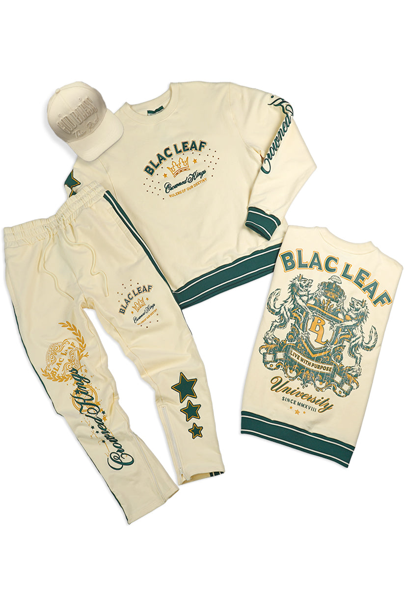 Crowned Kings Crewneck, Crowned Jogger and Strapback Hat Bundle (Natural)