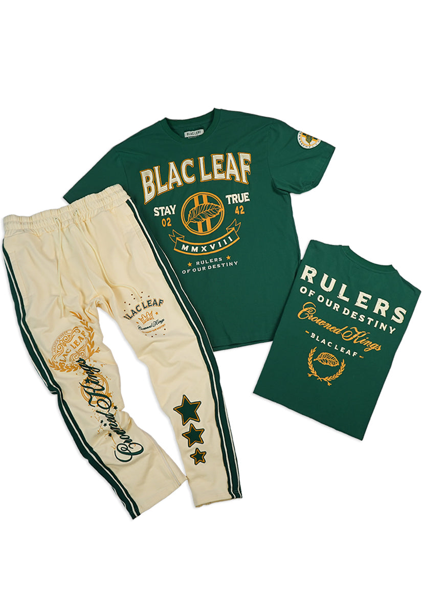 Blac Leaf Rulers T-Shirt, Crowned Jogger Bundle and Strapback Hat (Green/Natural)