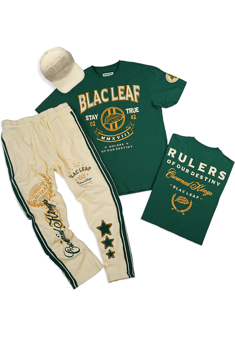 Blac Leaf Rulers T-Shirt, Crowned Jogger Bundle and Strapback Hat (Green/Natural)