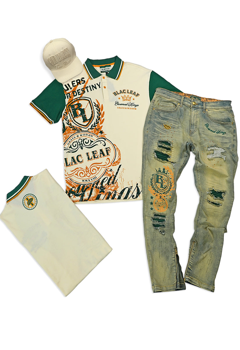 Grace & Wisdom Polo Shirt, Crowned Jeans and Strapback Hat Bundle