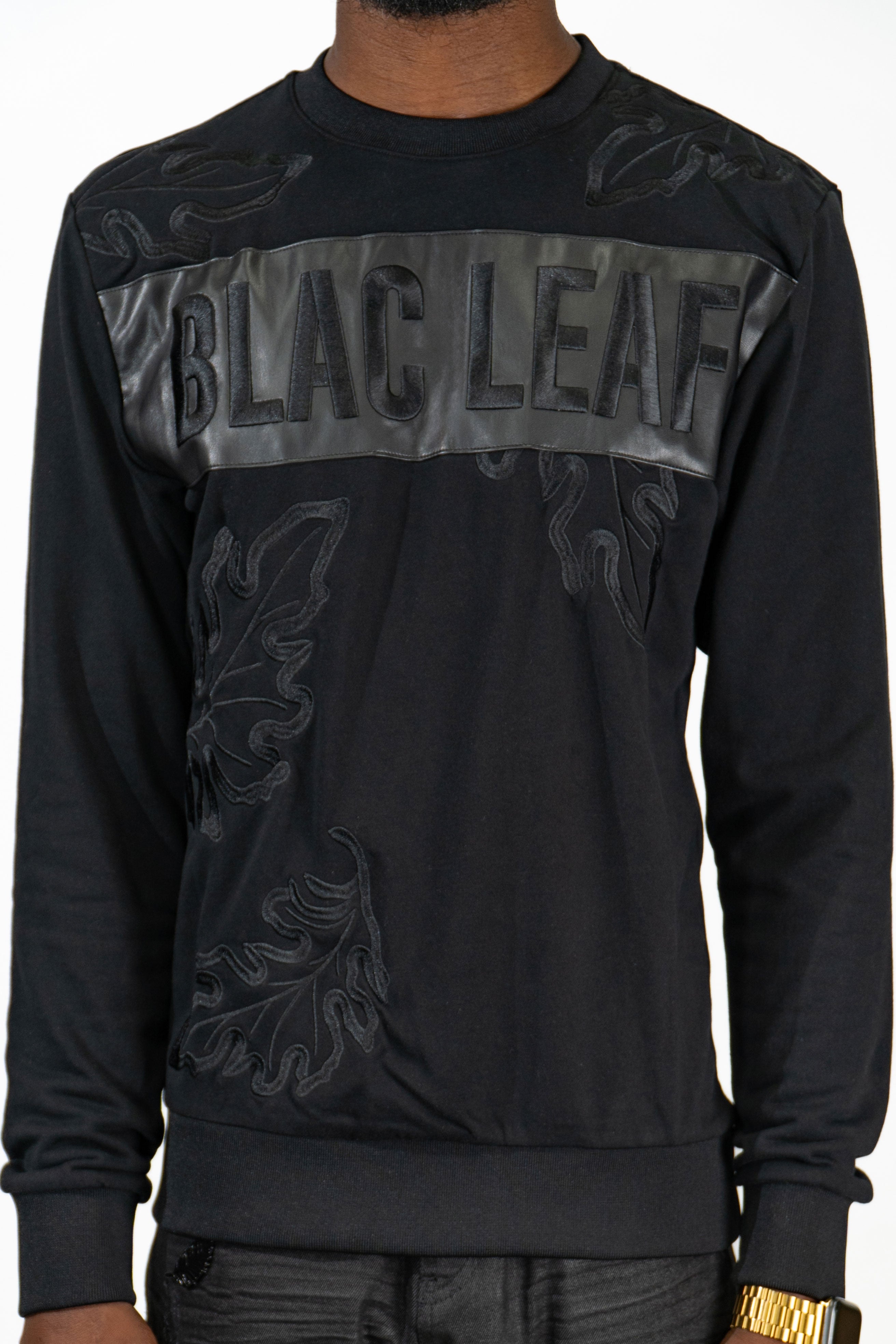 Back To Black Chenille Embroidery Crewneck | Blac Leaf