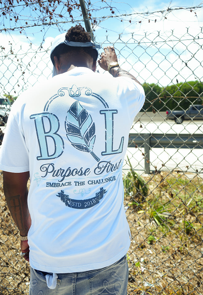 Purpose First White Shirt, Honor Thyself Blue Shirt, Denim Shorts and Trucker Hat Bundle