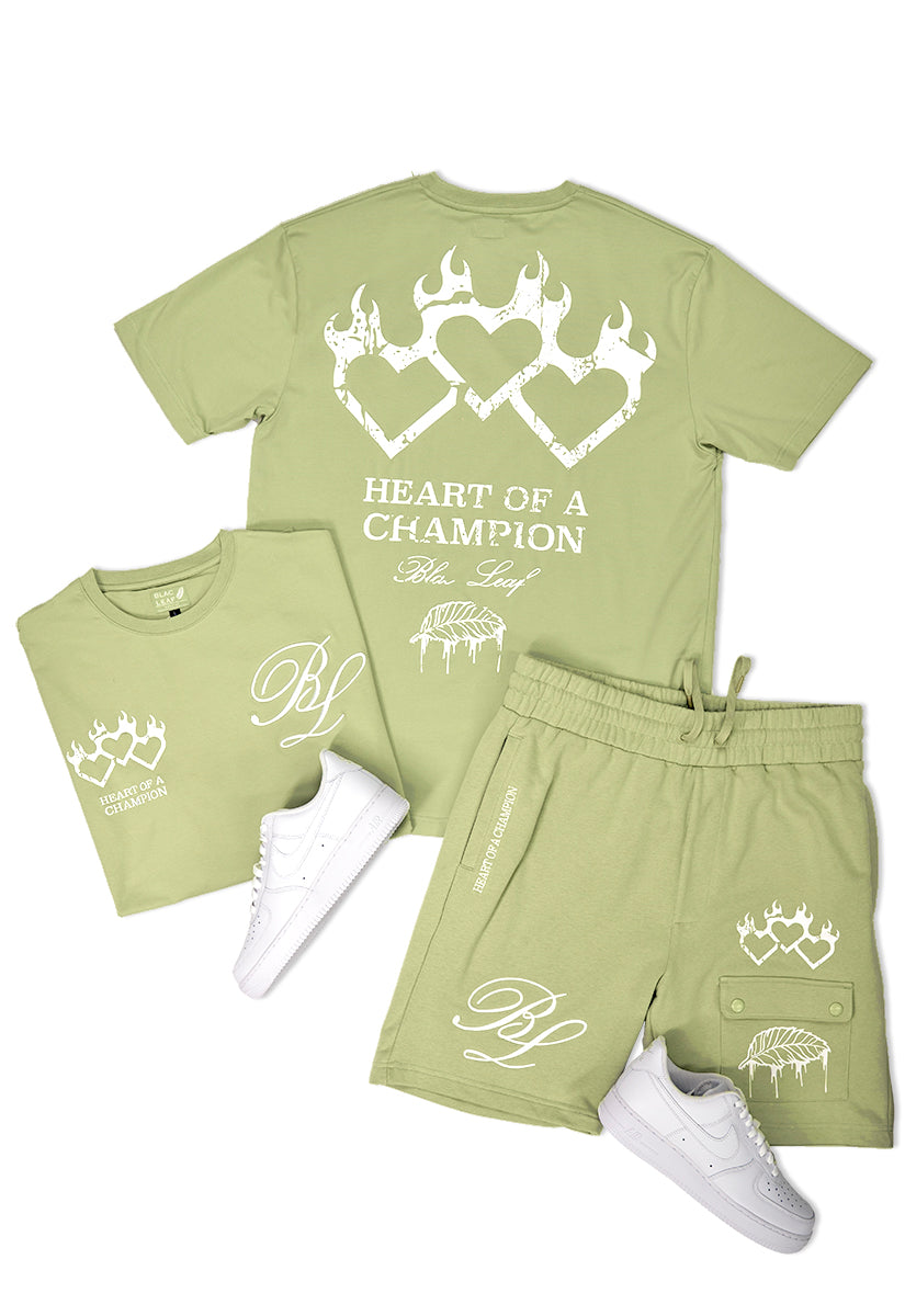Triple Heart Sage Shirt and Champion Shorts Bundle