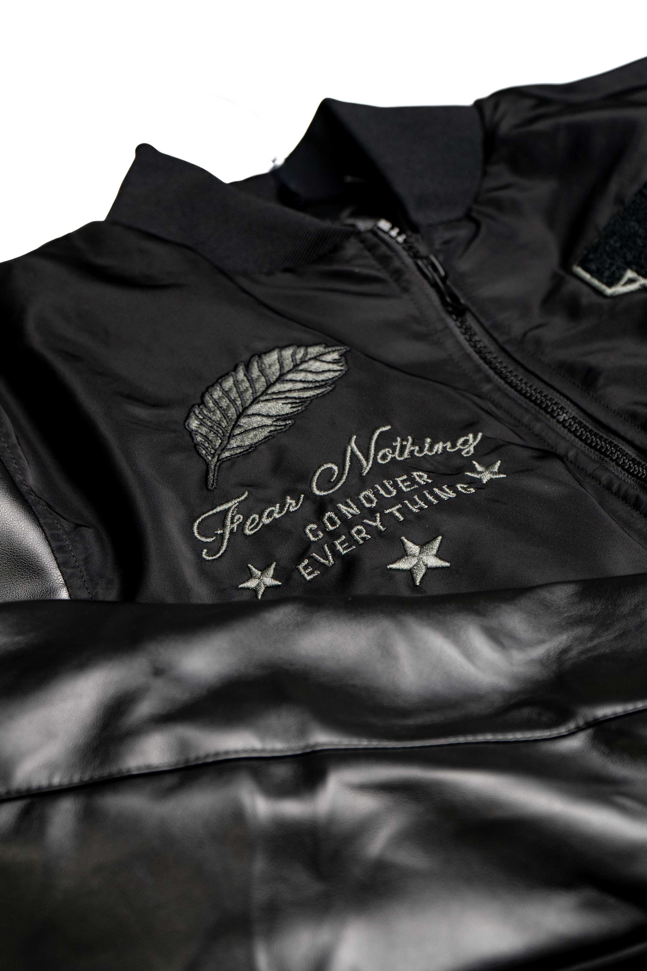 Fear Nothing Vegan Leather Bomber Jacket | Blac Leaf