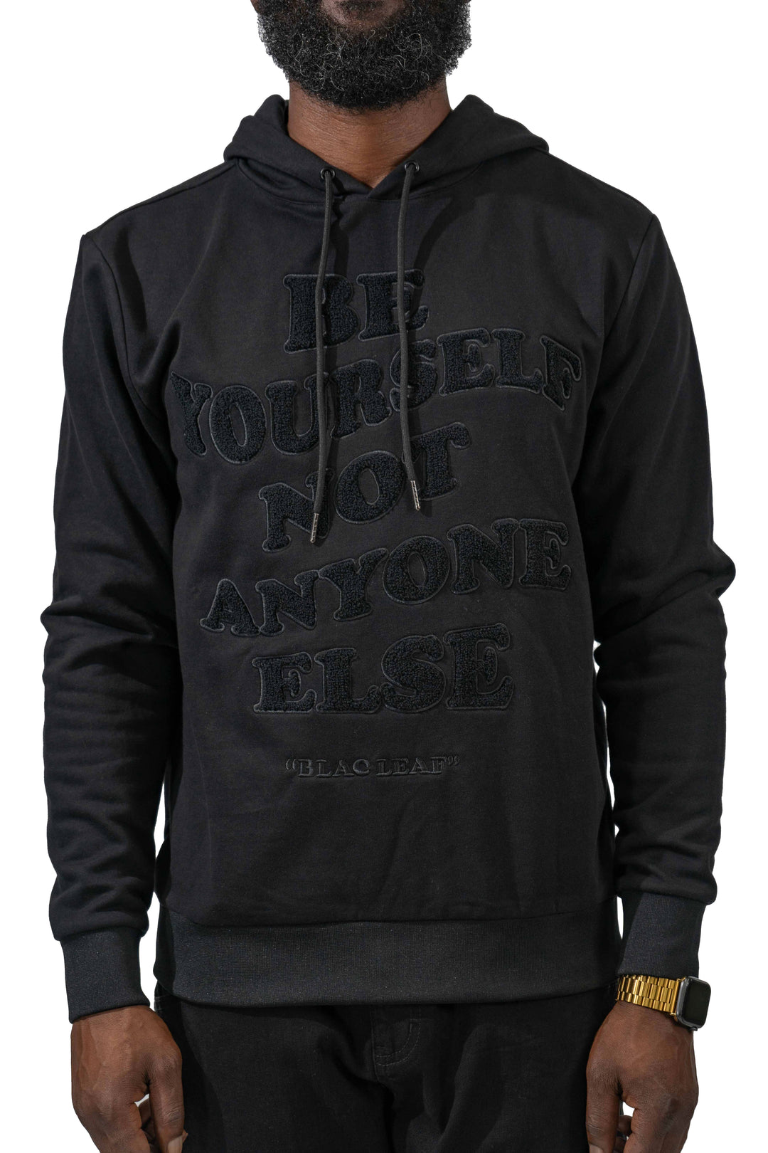 Be Yourself Black Chenille Embroidery Hoodie
