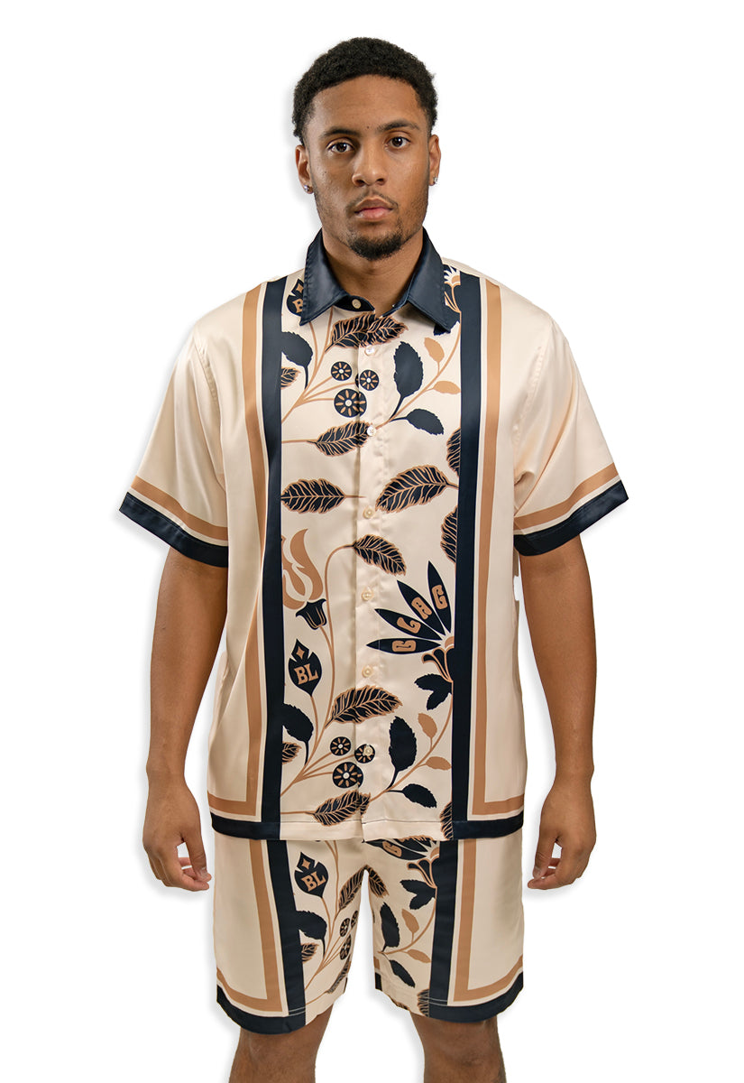 Ricko Silk Button Up Shirt, Silk Short and Bucket Hat Bundle