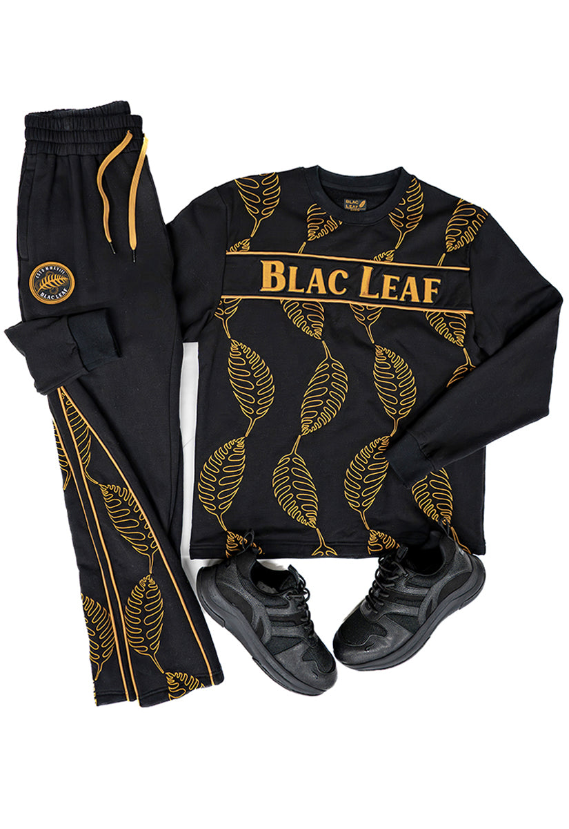 Premium Embroidered Leaf Pattern Crewneck and Jogger Bundle (Sneakers Not Included)