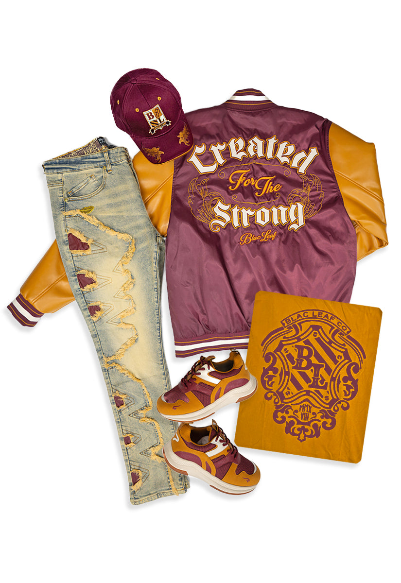 Created For The Strong Jacket, Bitten Denim Jeans, Luxury T-Shirt & Dad Hat Bundle (Sneakers not included)