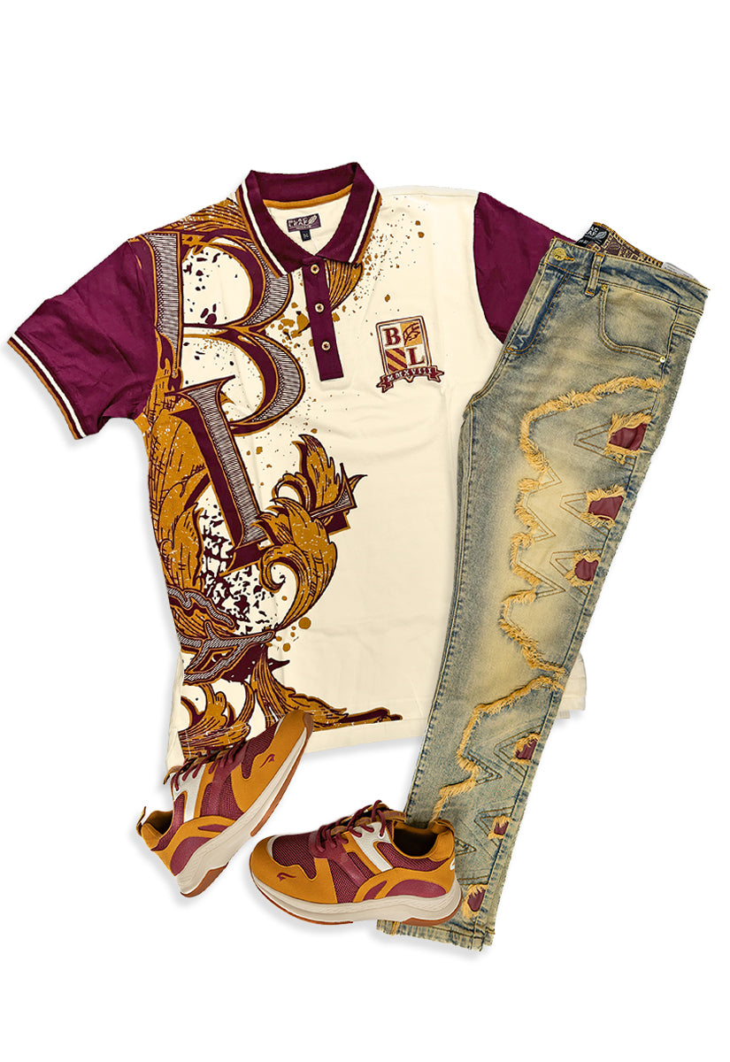 Academy Polo, Bitten Denim Jeans and Dad Hat Bundle (Sneakers Not Included)