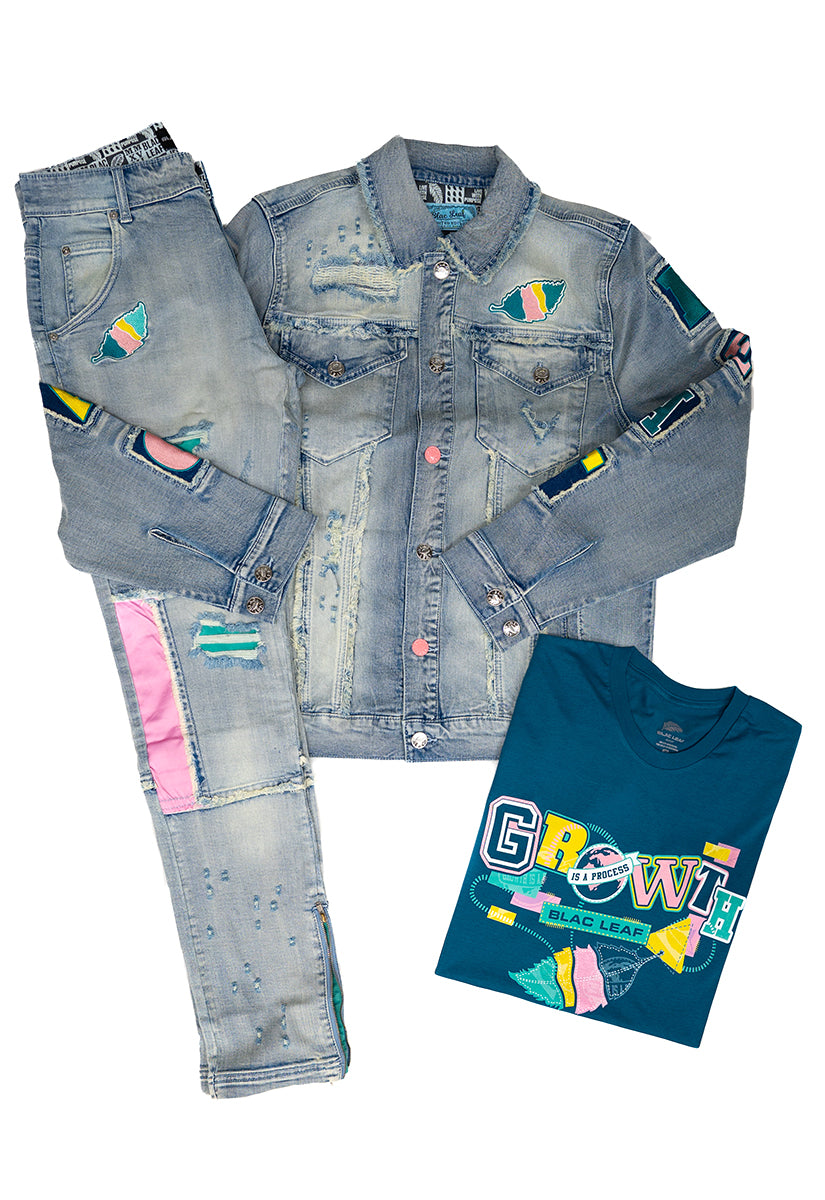 Growth Patchwork Denim Jacket | Blac Leaf Clothing