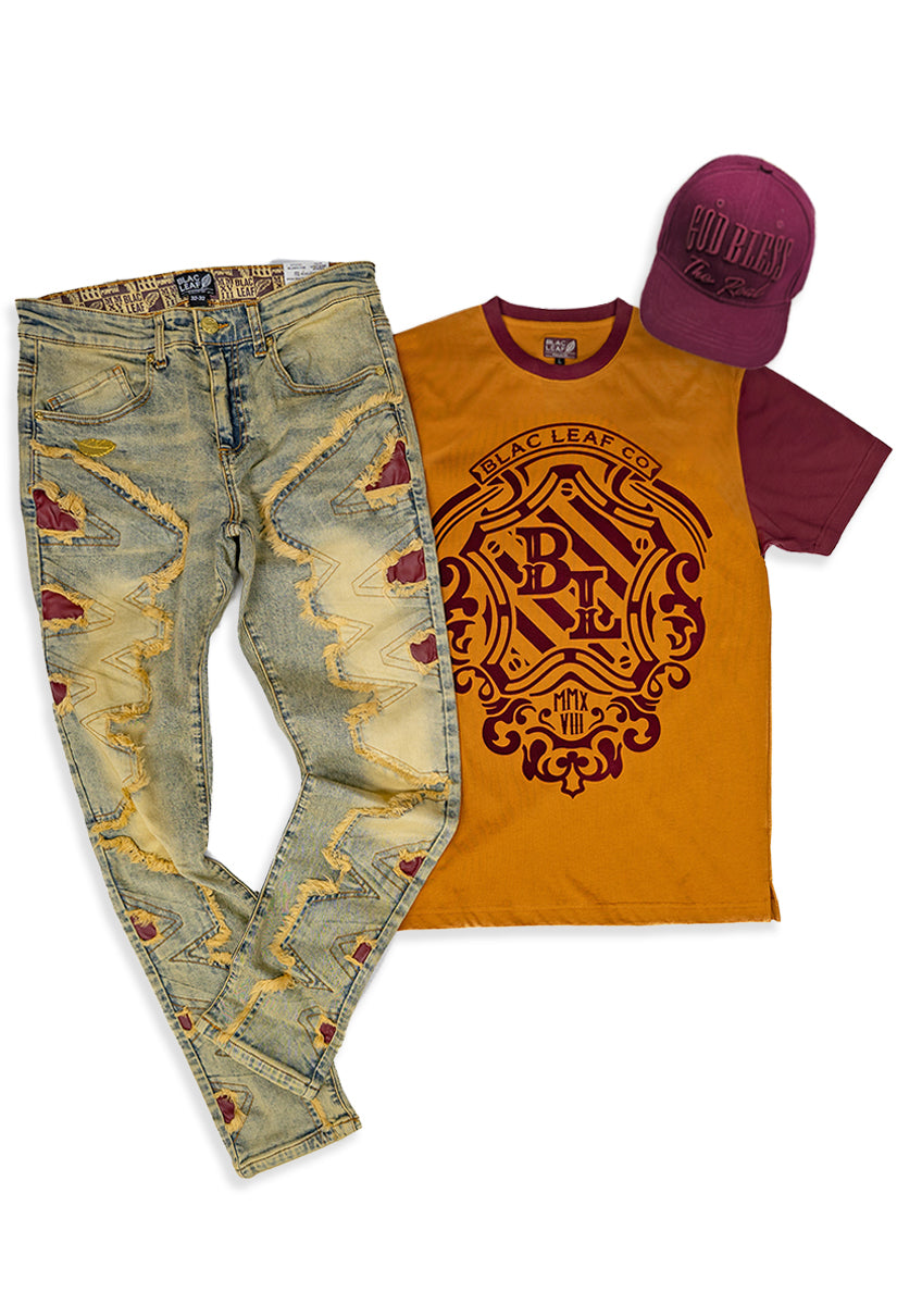 Luxury Velvet Crest Shirt, Denim Jeans and Dad Hat Bundle