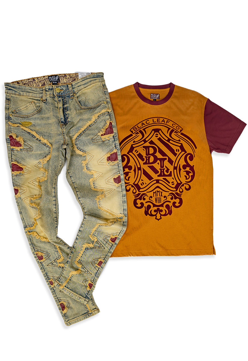 Luxury Velvet Crest Shirt, Denim Jeans and Dad Hat Bundle