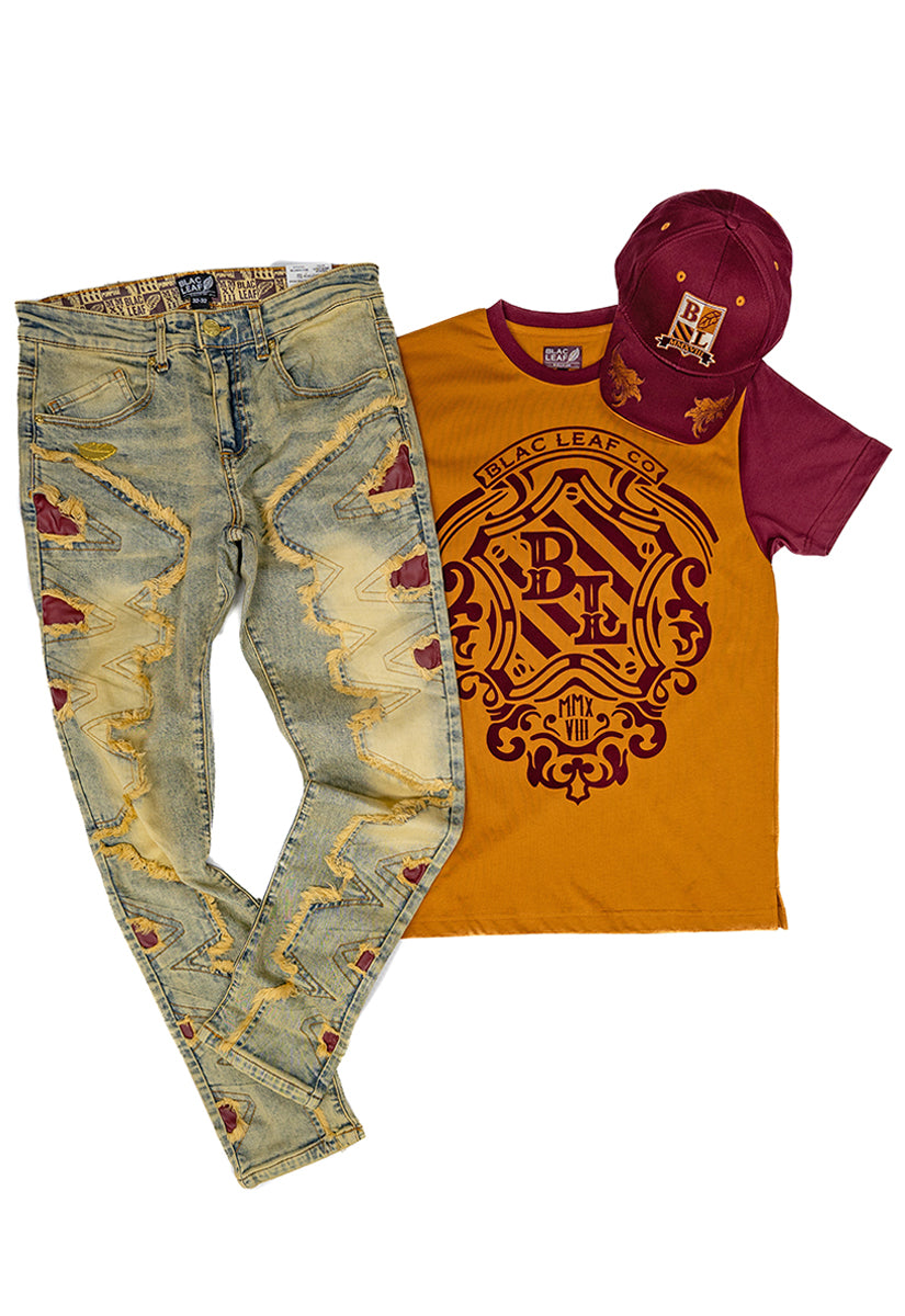Luxury Velvet Crest Shirt, Denim Jeans & Dad Hat Bundle