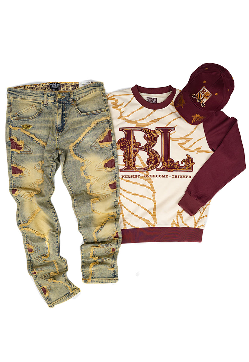 P.O.T. Crewneck Sweater, Denim Jeans and Dad Hat Bundle